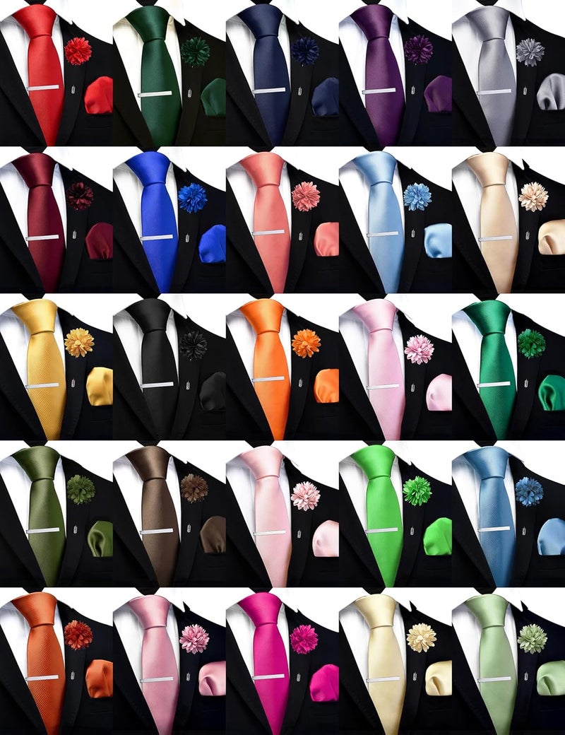 Branduce 3.15"（8cm） Solid Formal Tie and Pocket Square Plain Necktie Lapel Pin and Tie Clip Set for Men - Image 5